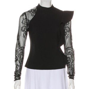 SELF-PORTRAIT Ruffle-Accented Lace Blouse S 4